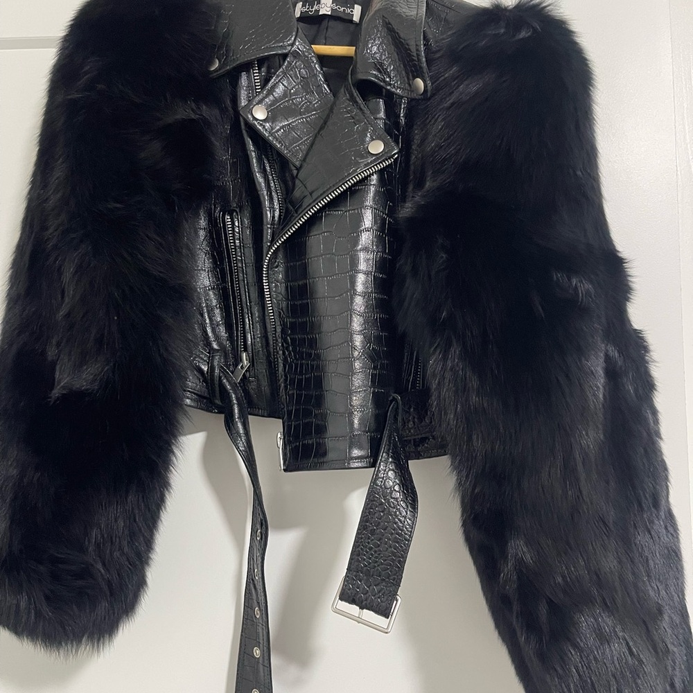 Women's Black Faux Fur and Leather Jacket